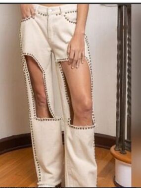 POL Open Knee Studded Jeans